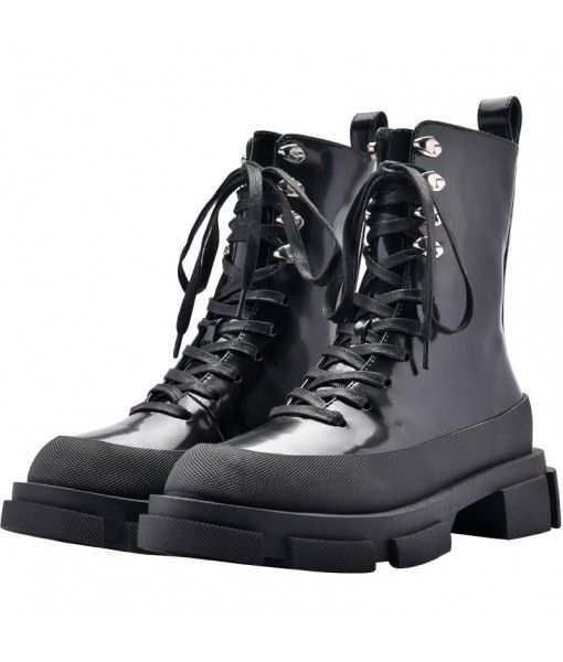 2020 Patent Leather Women's Motorcycle Boots Women Platform Ankle Martin Boot Fashion Rivets Ladies Shoes Black 