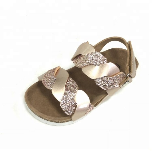 Glitter pu child cork sole sandals