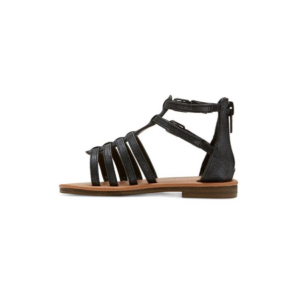 Vintage Woven Roman Style Flat Black Sandals For Girls