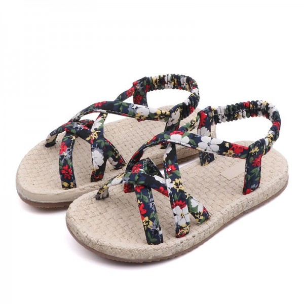 Bohemian style  summer flat shoes girls kids sweet floral sandals