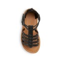 Vintage Woven Roman Style Flat Black Sandals For Girls