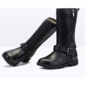 Women fashion durable shoes kids bright black PU with zipper long flat martin boots for girls 