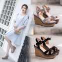 2019 new Korean version of summer waterproof platform wedge heel word sandals women's high heel fashion with fish mouth sponge cake women's shoes