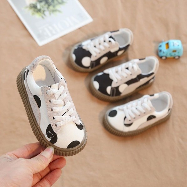 Children's shoes 8192 men's and women's round dot leisure sports shoes black and white non slip soft sole single shoe elastic belt

