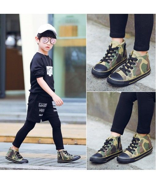 20 cool camouflage high top children's canvas shoes boys girls shoes lace up school field military training cloth shoes wholesale

