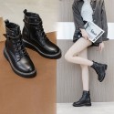 2021 autumn new leather Martin boots women's thick bottom inner increase Korean casual buckle women's boots student shoes