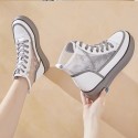 2021 spring and summer new inner raised leather mesh women's shoes thick bottom high top casual breathable leather women's shoes boots 