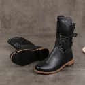 Autumn and winter new foreign trade hollow heel low heel belt buckle rivet short boots popular round head thick heel Large Martin boots women 