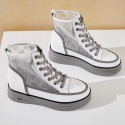 2021 spring and summer new inner raised leather mesh women's shoes thick bottom high top casual breathable leather women's shoes boots 