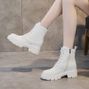 2021 autumn new leather Martin boots women's thick bottom inner increase Korean lace up casual side zipper women's Boots 