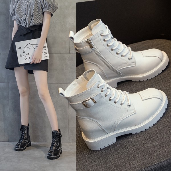 2021 autumn new leather Martin boots women's thick bottom inner increase casual Korean buckle boots female student shoes