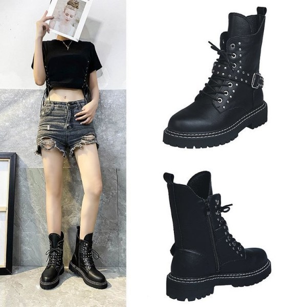 Cross border large size Martin boots women's wholesale of new European and American flat bottomed round head Liuding foreign trade short boots women's manufacturers in autumn and winter 2020 