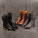 Autumn and winter new foreign trade hollow heel low heel belt buckle rivet short boots popular round head thick heel Large Martin boots women 