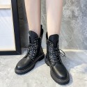 Cross border large size Martin boots women's wholesale of new European and American flat bottomed round head Liuding foreign trade short boots women's manufacturers in autumn and winter 2020 