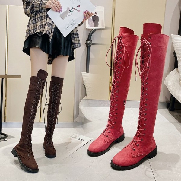 Foreign trade large size Knight boots women's 2020 autumn and winter new European and American flat bottomed round head low heel cross-border Knee Boots manufacturers