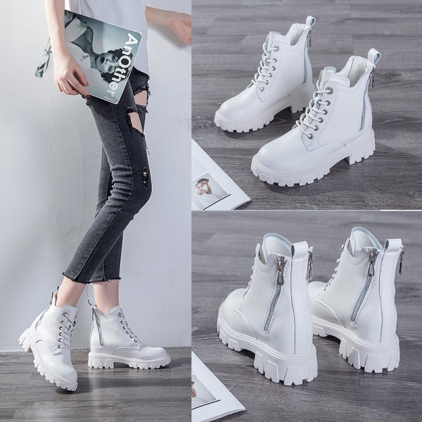 2021 autumn new leather Martin boots women's thick soled inner raised double zipper casual student shoes women's Boots