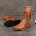 Autumn and winter new foreign trade hollow heel low heel belt buckle rivet short boots popular round head thick heel Large Martin boots women 