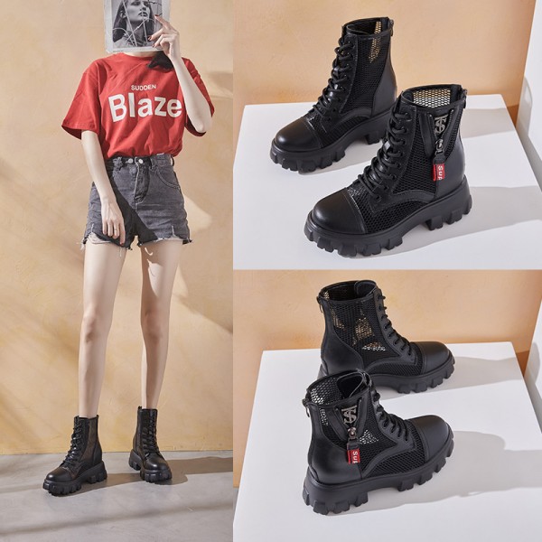 2021 spring and summer new mesh Martin boots women's thick bottom increased back zipper women's short boots hollowed out Martin boots women's 