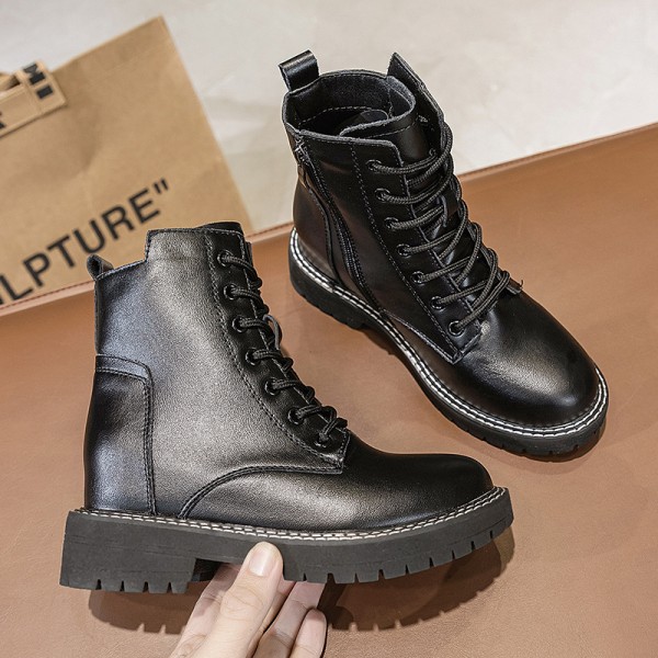2021 spring new leather Martin boots women's thick bottom inner raised side zipper casual women's boots student shoes 