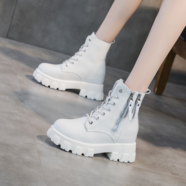 2021 autumn new leather Martin boots women's thick bottom inner increased double zipper student shoes Korean women's Boots