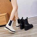 2021 autumn new leather Martin boots women's thick bottom inner raised leisure chimney boots women's Chelsea short boots