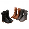 Autumn and winter new foreign trade hollow heel low heel belt buckle rivet short boots popular round head thick heel Large Martin boots women 