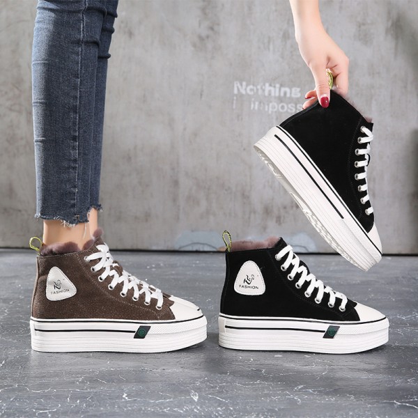 2020 autumn and winter new inner heightening snow boots and fluffy wool shoes women's thick soled leisure high top shoes 