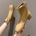 Autumn and winter 2021 new Korean version net red single boots women soft leather square head short boots women Plush high heels thick heels thin boots women 