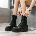 Fashion stitched motorcycle boots women's 2021 autumn and winter new ins fashion lace up British style thick bottom middle tube Martin boots 