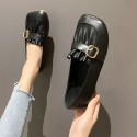 2021 autumn new Korean flat sole single shoes belt buckle square head soft bottom pea shoes fold fashion women's shoes wholesale 