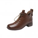 Fashion boots women's autumn 2021 new square root round head front lace up solid color middle heel nude boots in stock 