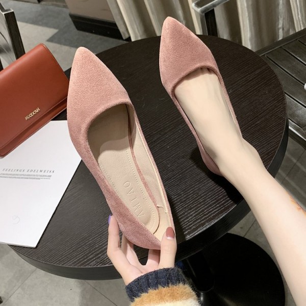 2021 spring new Korean version pointed single shoes shallow flat shoes Suede Black comfortable working women's shoes wholesale 