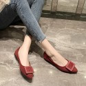 2021 spring new Korean pointed shallow mouth flat shoes fashion square button suede single shoes fashion women's shoes wholesale 