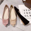 2021 spring new square button shallow flat sole single shoes pointed suede comfortable women's shoes comfortable work shoes wholesale 