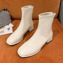 Autumn and winter 2021 new Korean version net red single boots women soft leather square head short boots women Plush high heels thick heels thin boots women 