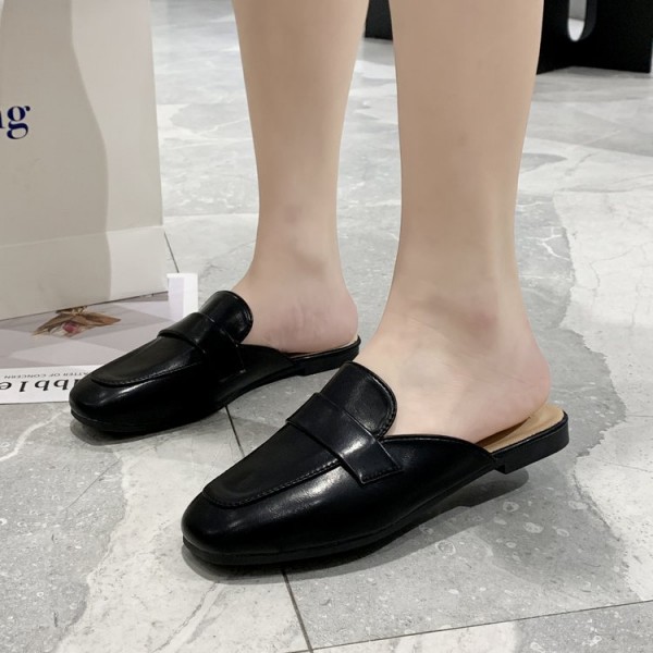 2021 spring and summer new Korean flat slippers women wear Baotou one foot lazy shoes Square Head women's shoes wholesale 
