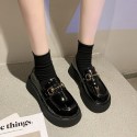 2021 autumn new black small leather shoes women's fashion thick soled British leffer shoes casual muffin soled single shoes wholesale 
