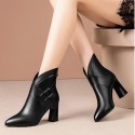 European and American high-heeled short boots women's 2021 spring and winter new pointed fashion boots fashion medium thick heel women's shoes 