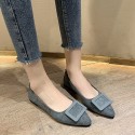 2021 spring new Korean pointed shallow mouth flat shoes fashion square button suede single shoes fashion women's shoes wholesale 