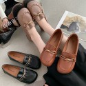 2021 autumn new Korean flat sole single shoes round head shallow mouth metal buckle soft bottom pea shoes fashion women's shoes wholesale 