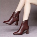 European and American high-heeled short boots women's 2021 spring and winter new pointed fashion boots fashion medium thick heel women's shoes 