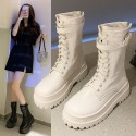 2021 muffin thick soled Knight boots women's high Martin boots show thin motorcycle boots round head below knee high boots women's autumn 