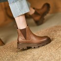 Chelsea short boots women's chimney boots round head thick bottom English Martin boots autumn winter Brown retro short boots 