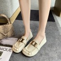 2021 autumn new Korean flat sole single shoes square head soft bottom bean shoes metal buckle fashion Lefu women's shoes wholesale 