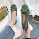 2021 summer new grass woven square head single shoes flat bottom shallow mouth bow breathable Doudou shoes women's shoes wholesale 