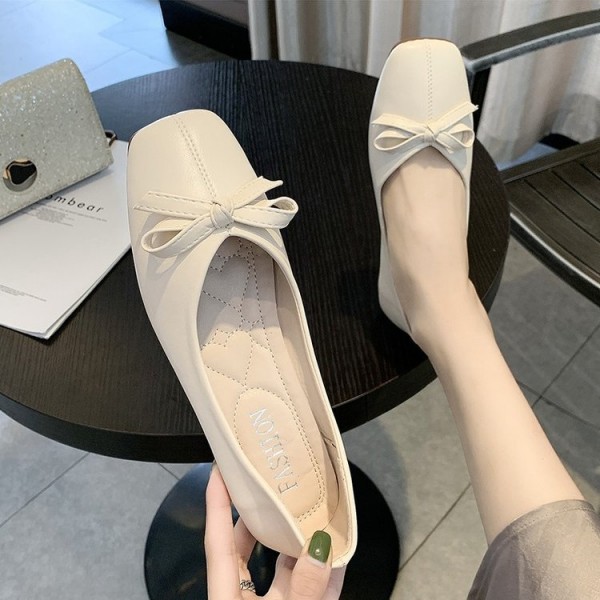 2021 spring new women's shoes Korean bow shallow flat sole single shoes square head soft sole comfortable Doudou shoes wholesale 