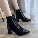 Autumn and winter fashion thick heel stitched elastic boots women's thin boots fashion large British short boots 