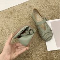 2021 summer new hollow out flat sole single shoes with one-line buckle, round head shallow mouth pea shoes, soft soled pregnant women's shoes 