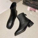 Autumn and winter 2021 new Korean version net red single boots women soft leather square head short boots women Plush high heels thick heels thin boots women 