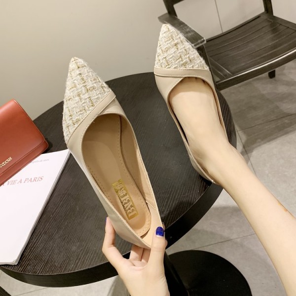 2021 spring new comfortable fairy style flat bottomed pointed single shoes fashion splicing lattice shallow mouth women's shoes wholesale 